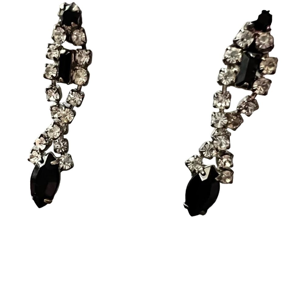Bling Rhinestones & Black Stone Dangle Earrings